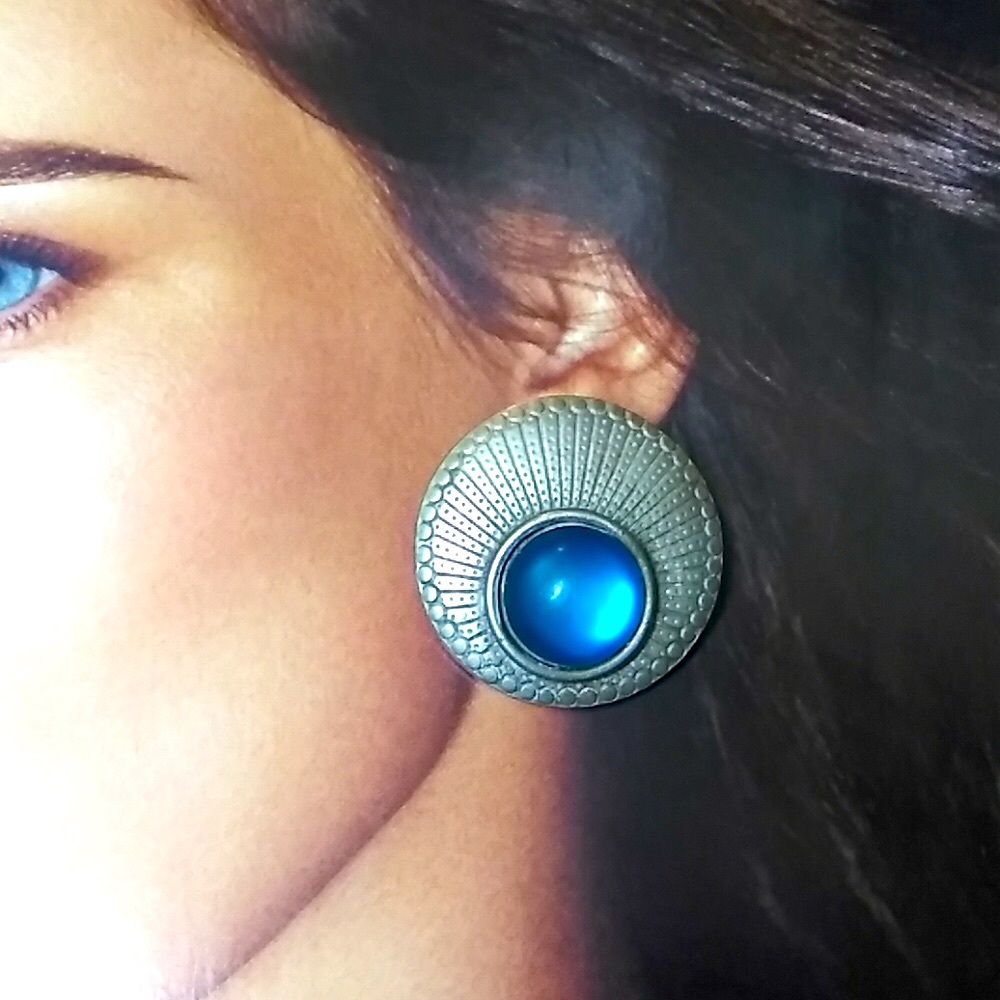 Vintage Teal CLIP Earrings